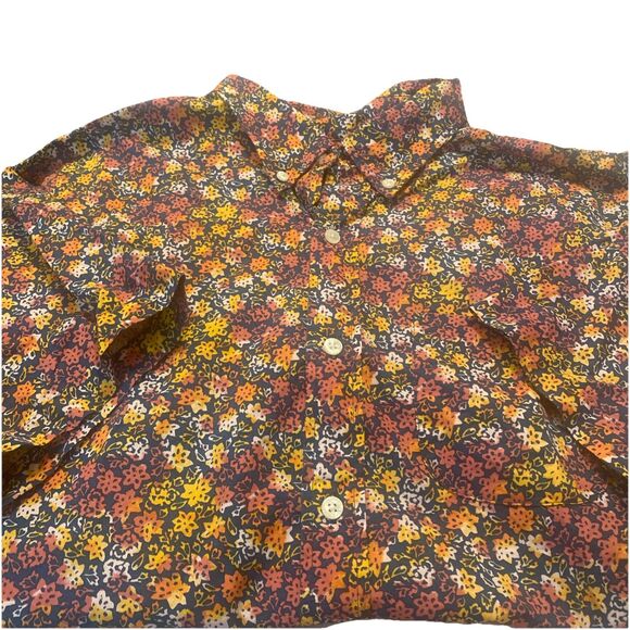LANDS END  Floral Print Cotton Short Sleeve Button Up Shirt Large - Picture 1 of 3